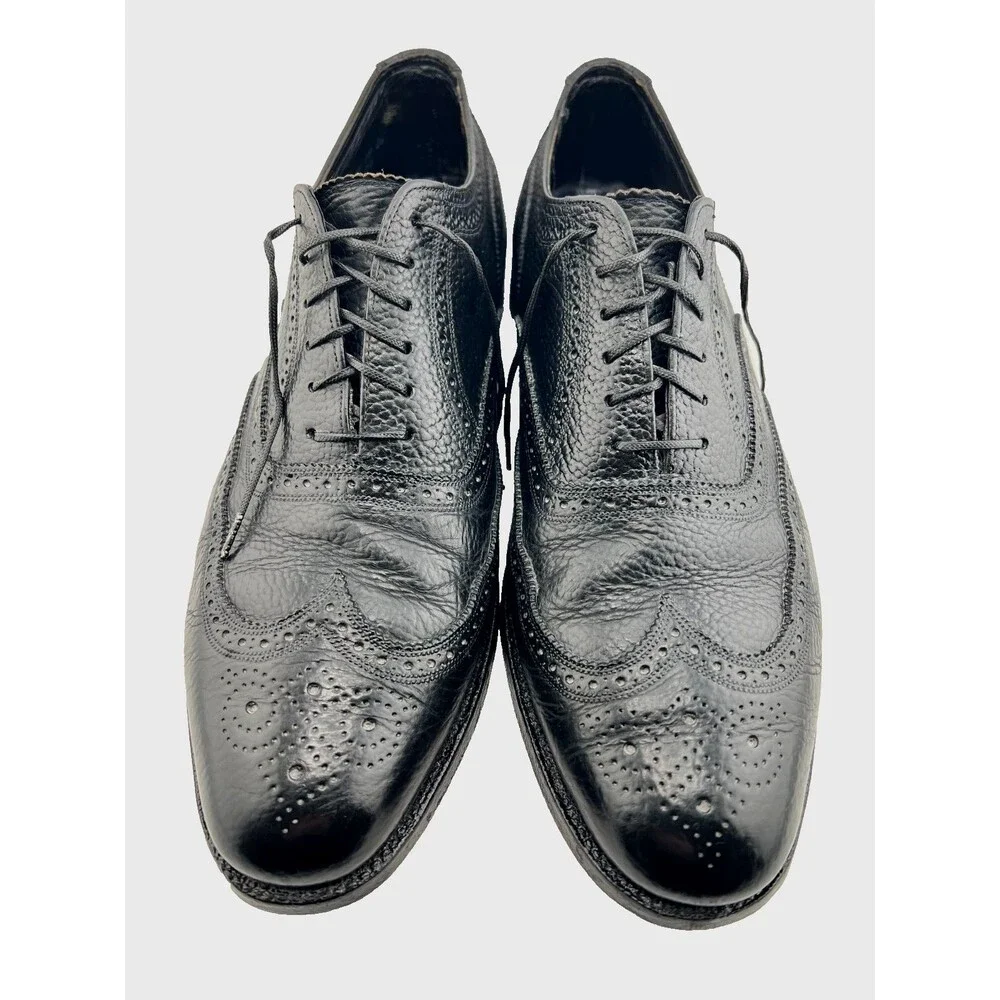 FLORSHEIM Men's 12D Black Wingtip Oxford Dress Shoes Pebbled Leather Perferated